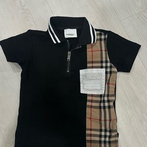 Kids Polo Shirt in Black and Tan with Check Pattern